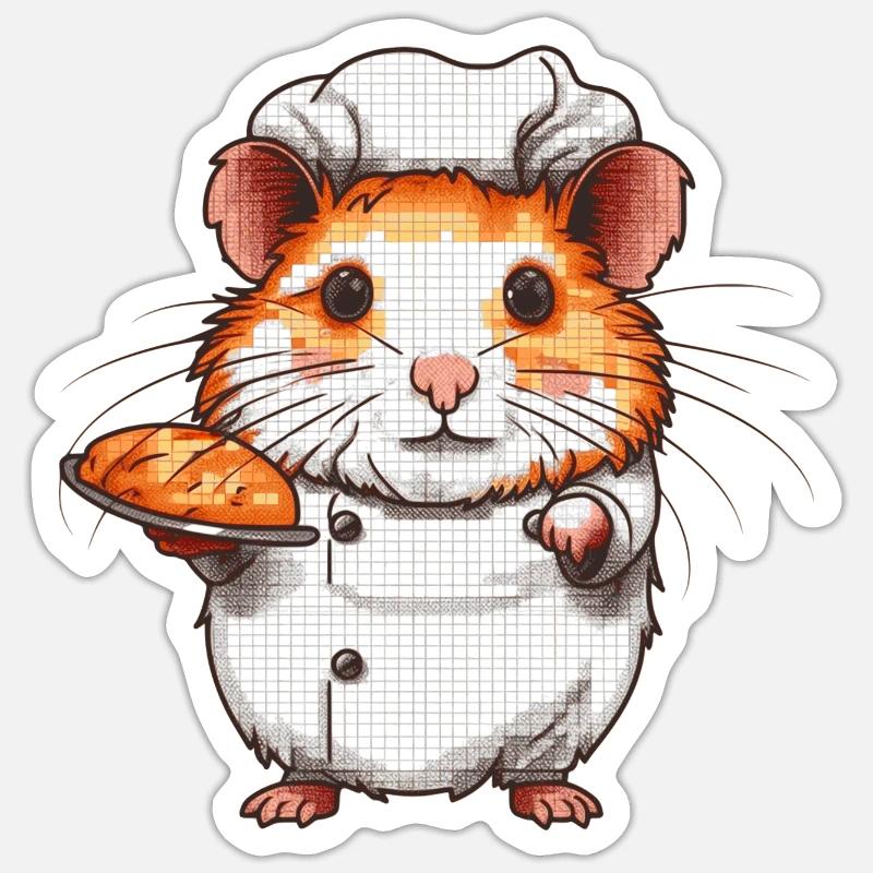 Hamster als Bäcker hat ein Brot gebacken Sticker Größe S (10 x 10 cm)