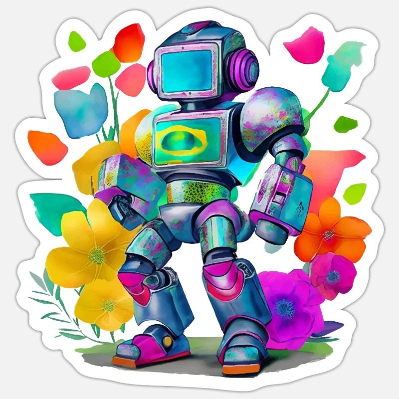 Robot - Sticker Größe S (10 x 10 cm) - Mattweiß