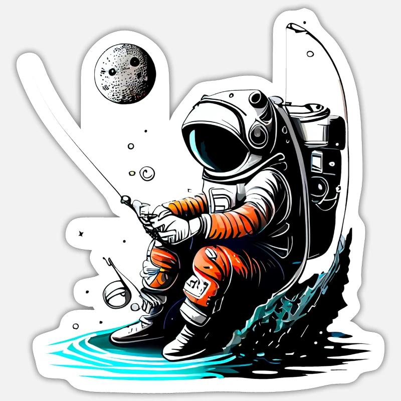 Pêche aux astronautes - Sticker taille S (10 x 10 cm) - blanc mat