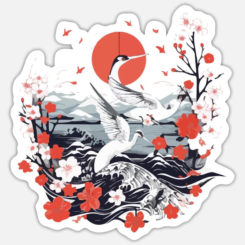 Folklore japonais - Sticker taille S (10 x 10 cm) - blanc mat