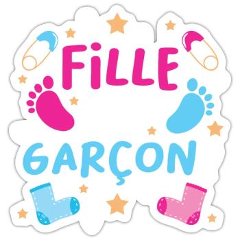 Garçon ou Fille Gender Reveal Baby Boy or Girl - Sticker taille S (10 x 10 cm) - blanc mat - Devant
