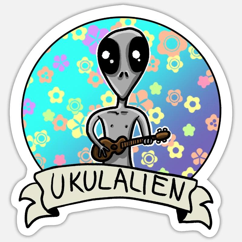 Ukukele Alien Blumen Hawaii UKULALIEN - Sticker Größe S (10 x 10 cm) - Mattweiß