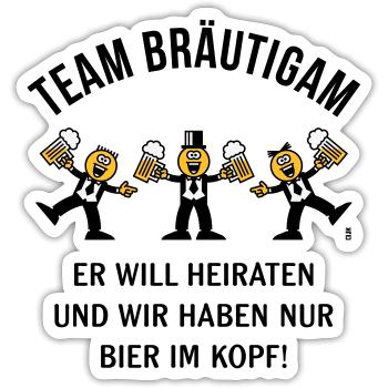 Team Bräutigam (Karikatur / Bier Im Kopf / 3C / B) - Sticker Größe S (10 x 10 cm) - Mattweiß - Vorne