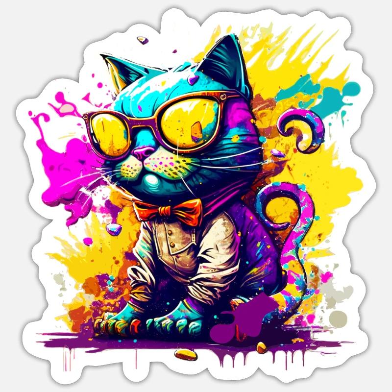 Chat dans le style graffiti - Sticker taille S (10 x 10 cm) - blanc mat