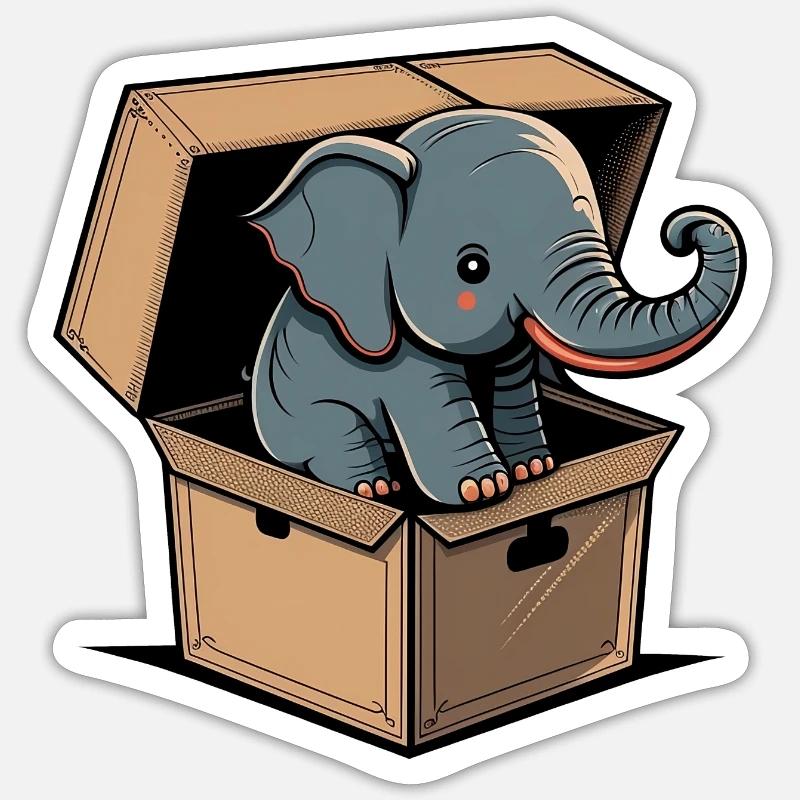 Netter Elefant in einer Kiste Sticker Größe S (10 x 10 cm)