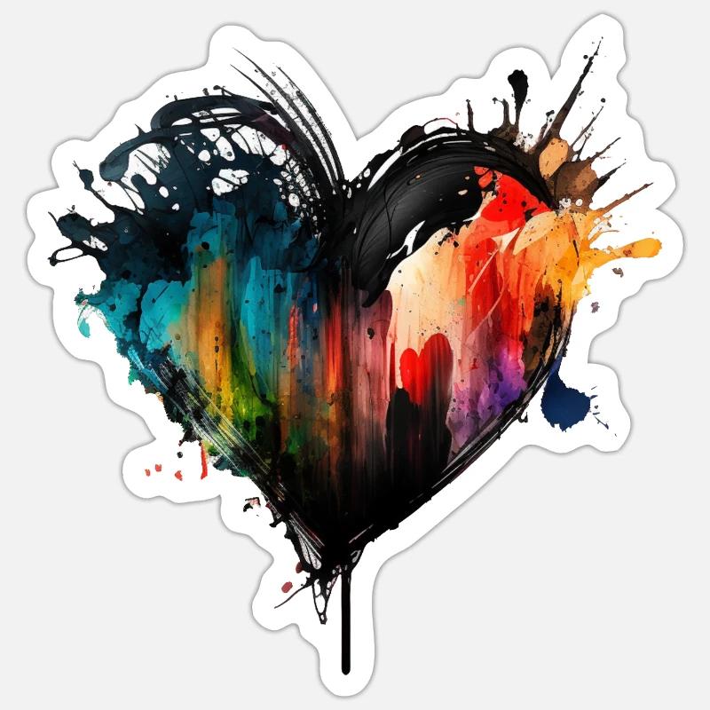 Herz Farbtropfen Bunt Sticker Größe S (10 x 10 cm)