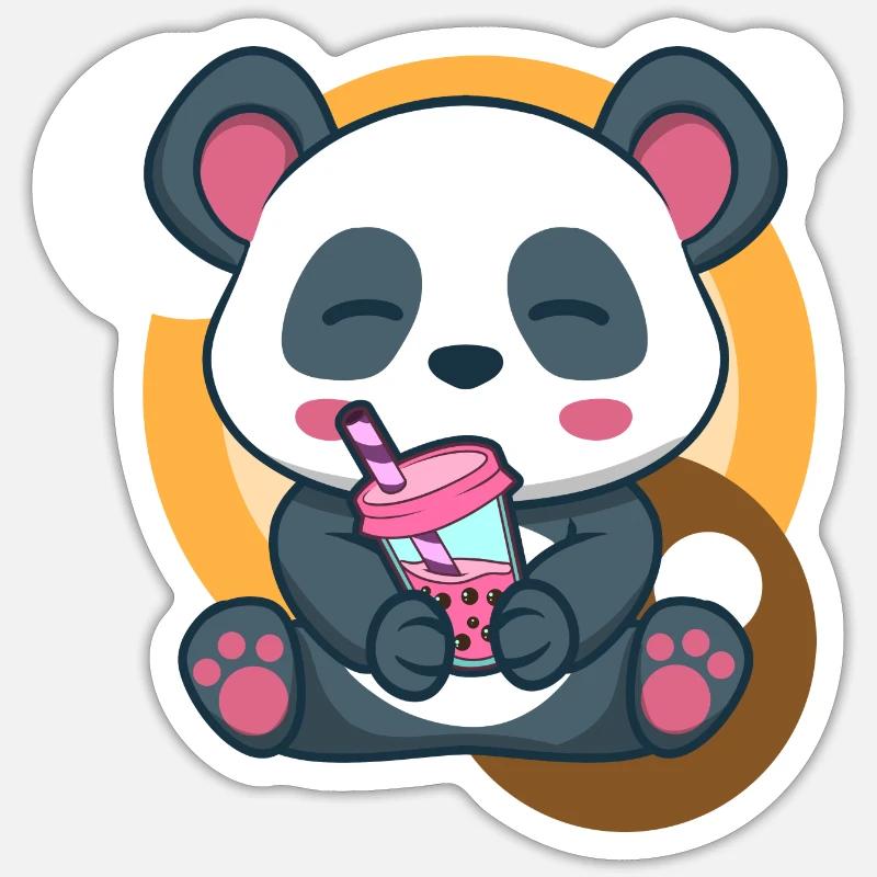 Panda und Bubble Tea - Sticker Größe S (10 x 10 cm) - Mattweiß