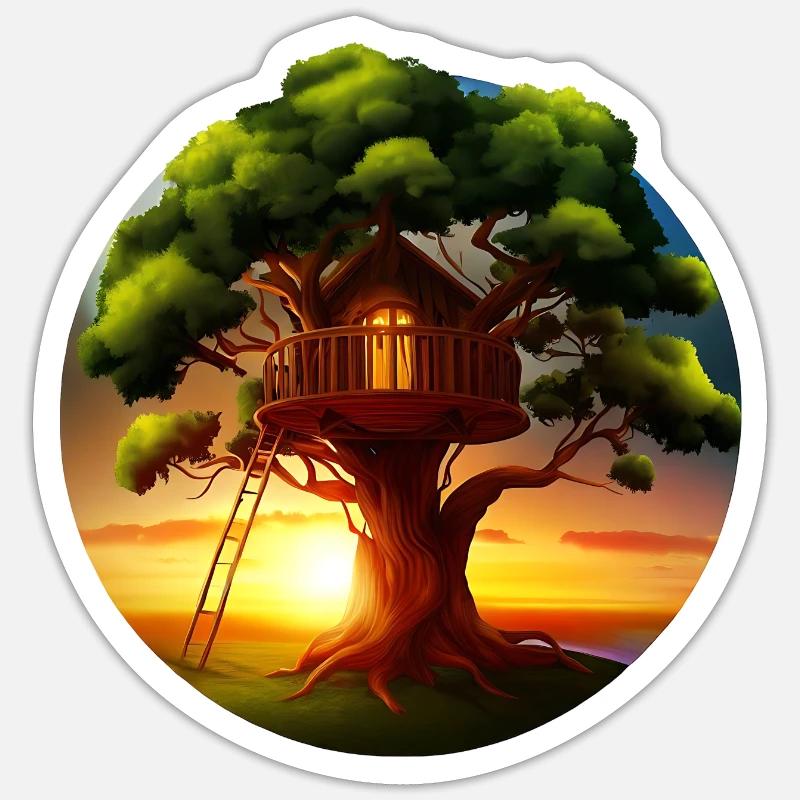 Treehouse at sunset Sticker size S (10 x 10 cm)