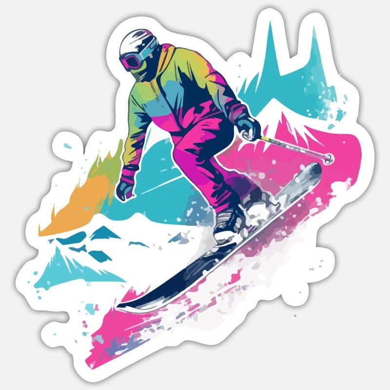 David skiing - Sticker size S (10 x 10 cm) - white matte