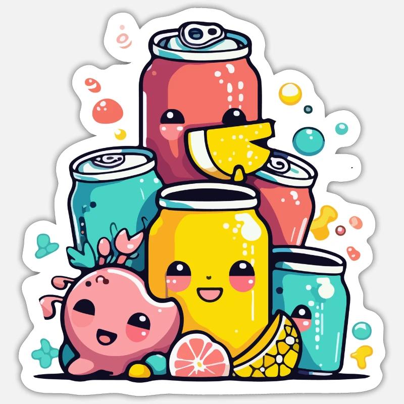 Sodas Kawaii - Sticker taille S (10 x 10 cm) - blanc mat