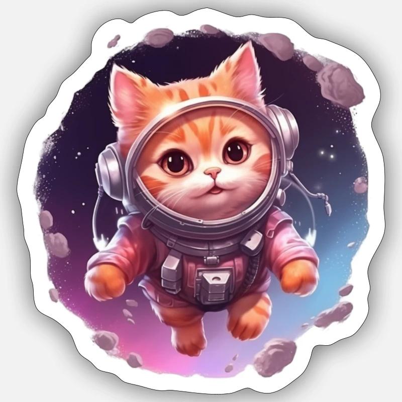 Astro'cat - Sticker taille S (10 x 10 cm) - blanc mat