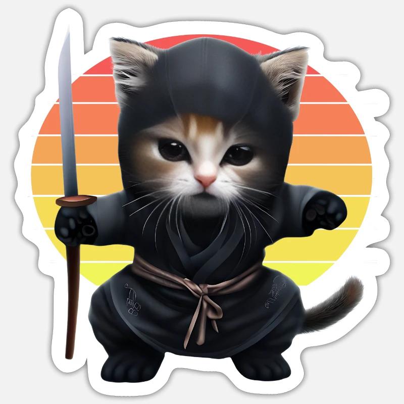 Coucher de soleil de chat ninja Sticker taille S (10 x 10 cm)