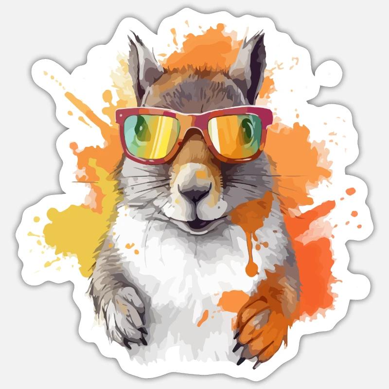Tom, das Eichhörnchen mit Brille - Sticker Größe S (10 x 10 cm) - Mattweiß