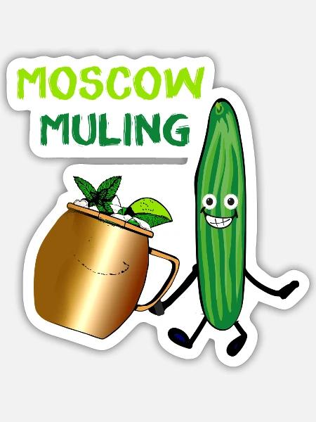 moskow mule,cocktail,gurke,party,comic - Sticker Größe S (10 x 10 cm) - Mattweiß