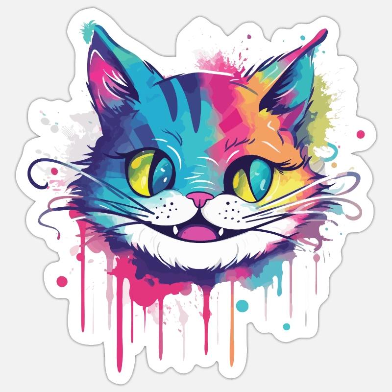 Chat de couleur folle Sticker taille S (10 x 10 cm)
