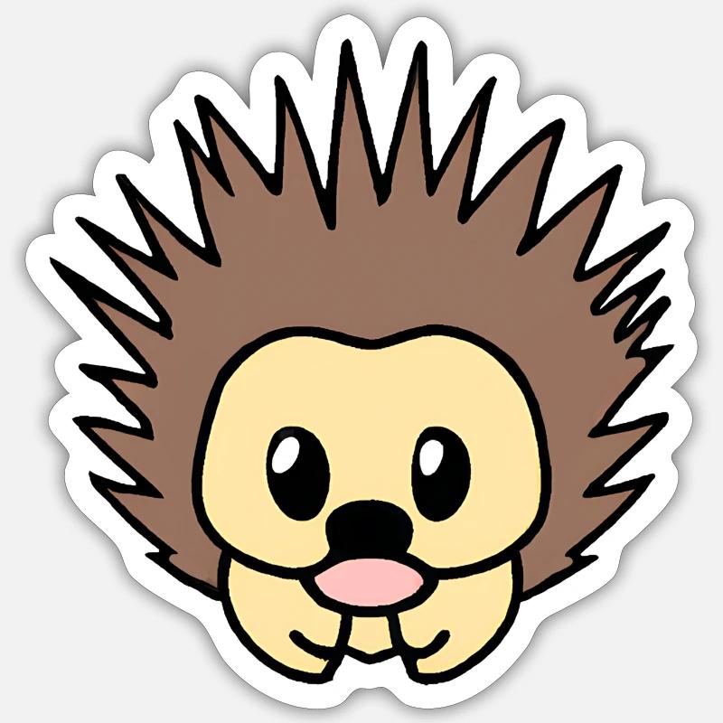 Hérisson kawaii ébouriffé - Sticker taille S (10 x 10 cm) - blanc mat