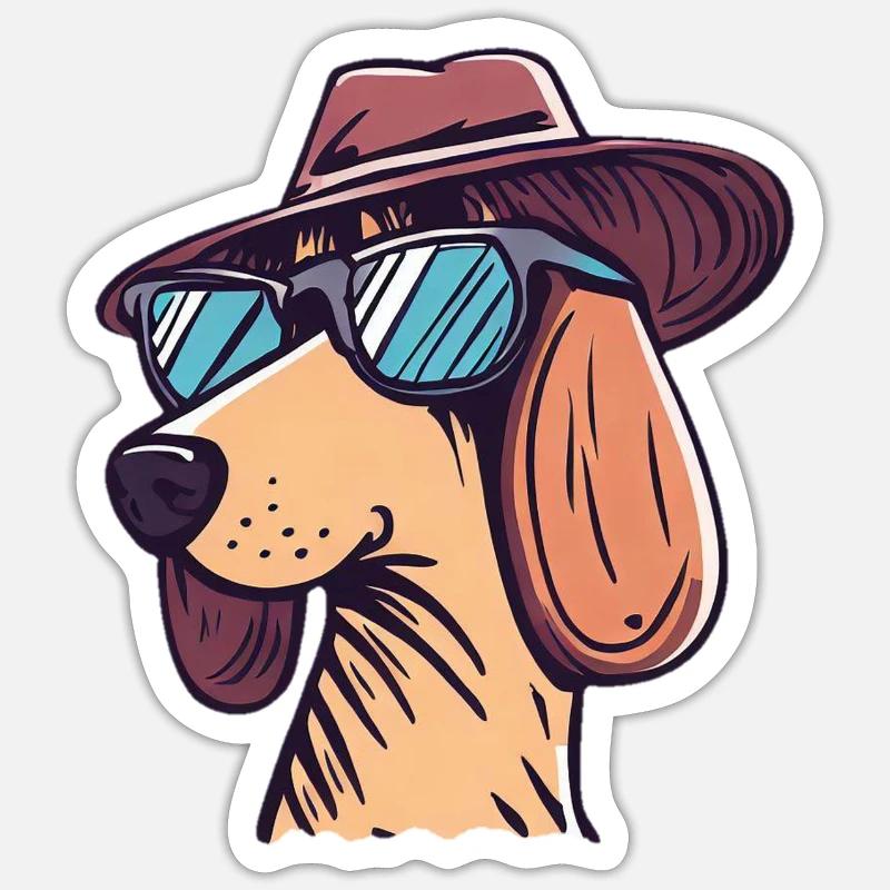 Hund mit Hut 2 Sticker Größe S (10 x 10 cm)