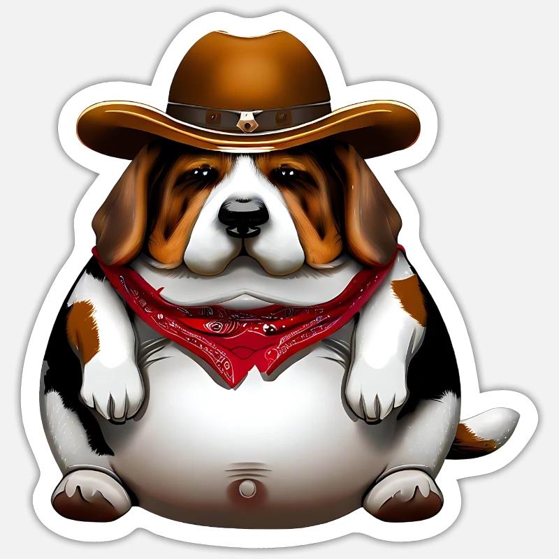 Gros Beagle Cowboy - Sticker taille S (10 x 10 cm) - blanc mat