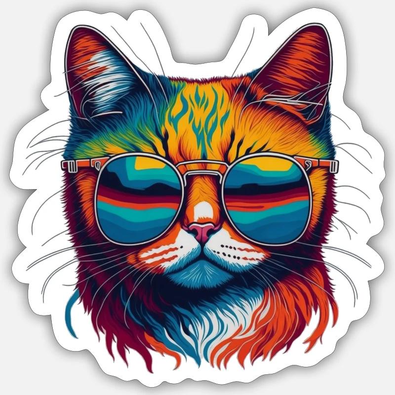 Cool Cat - Sticker Größe S (10 x 10 cm) - Mattweiß