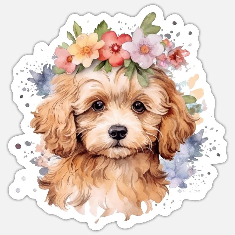 Cockapoo Welpe - Sticker Größe S (10 x 10 cm) - Mattweiß