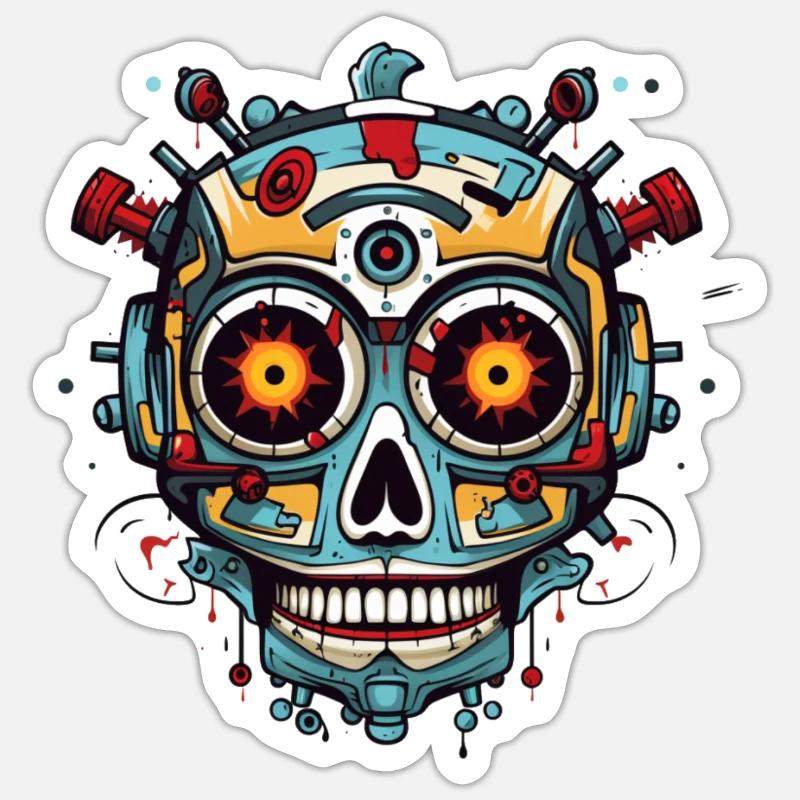 Mexikanischer Schädel von Roboter Sticker Größe S (10 x 10 cm)