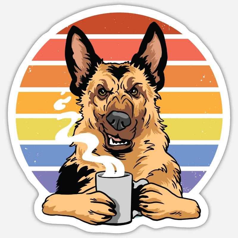 Retro German Shepherd - Sticker size S (10 x 10 cm) - white matte