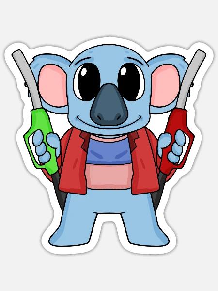 Tankwart Koala Tankstelle - Sticker Größe S (10 x 10 cm) - Mattweiß