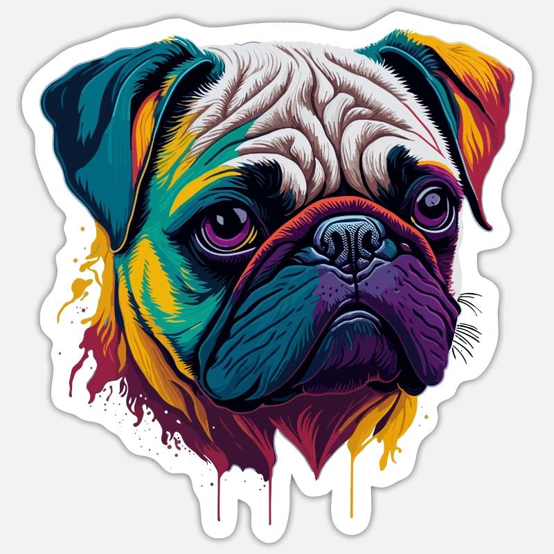 Mops - Sticker Größe S (10 x 10 cm) - Mattweiß