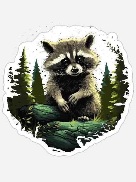 Waschbär Raccoon Natur Baby Waschbär - Sticker Größe S (10 x 10 cm) - Mattweiß