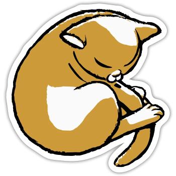 chat qui dort en boule - Sticker taille S (10 x 10 cm) - blanc mat - Devant