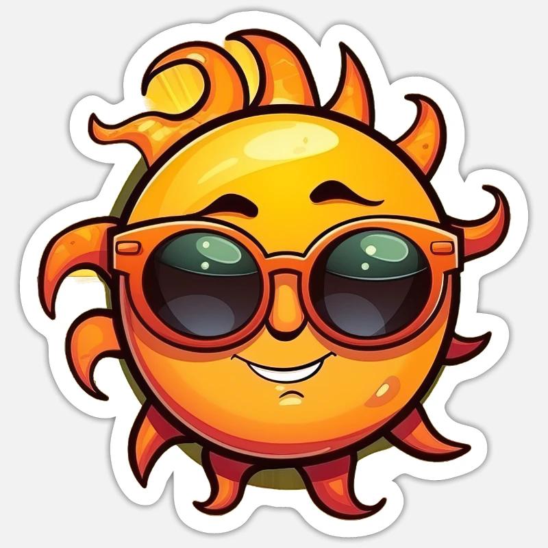 Sonne mit Sonnenbrille - Sticker Größe S (10 x 10 cm) - Mattweiß