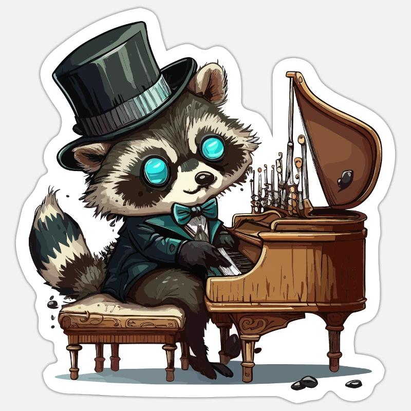 Raton laveur à bascule - Sticker taille S (10 x 10 cm) - blanc mat