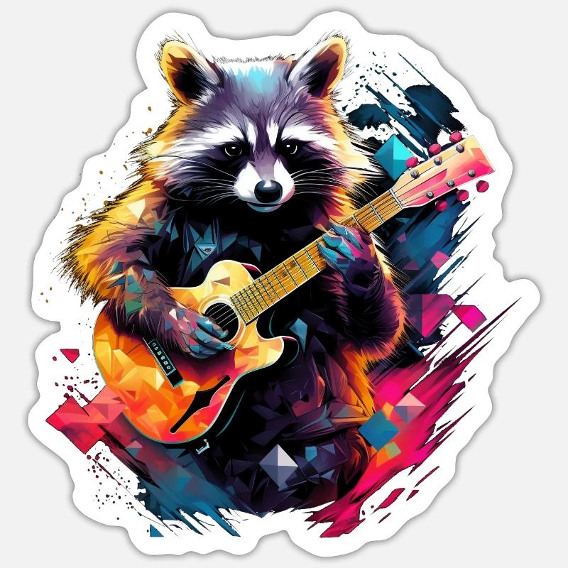 Racoon playing guitar - Sticker size S (10 x 10 cm) - white matte