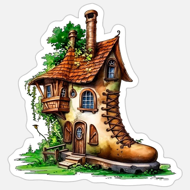 Ancienne maison de botte - Sticker taille S (10 x 10 cm) - blanc mat