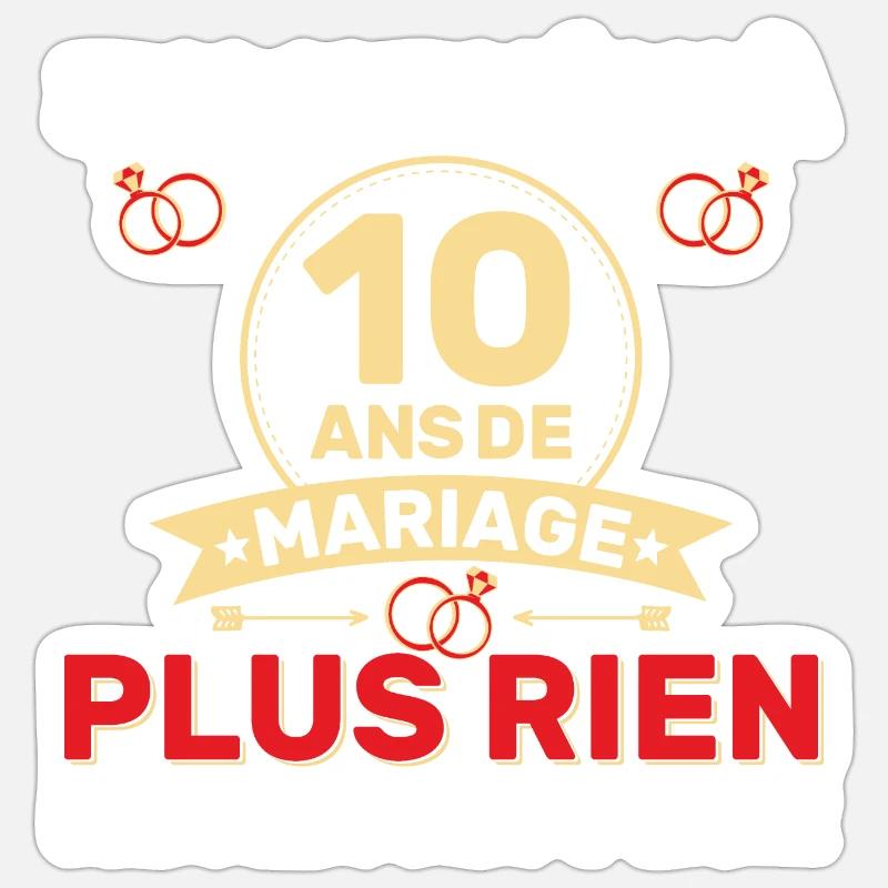 10 Ans De Mariage Noces De Coton Cadeau Mari 10eme - Sticker taille S (10 x 10 cm) - blanc mat