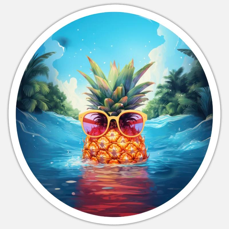 Schwimmende Ananas - Sticker Größe S (10 x 10 cm) - Mattweiß