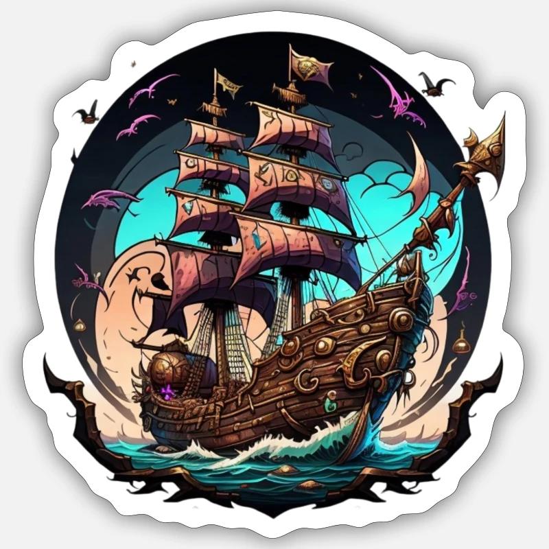 Bateau pirate - Sticker taille S (10 x 10 cm) - blanc mat