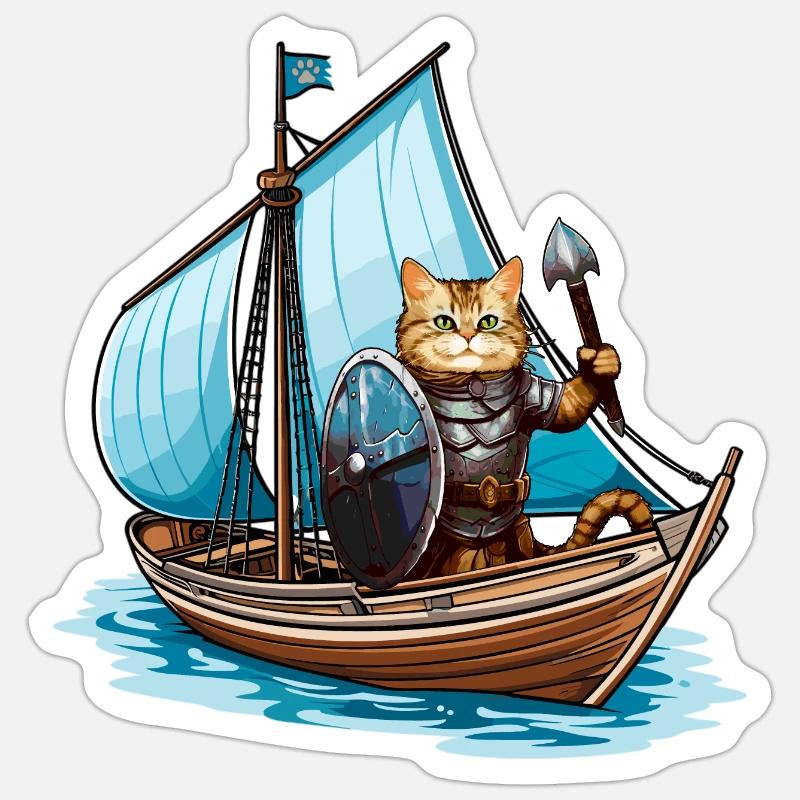 Chat Viking 2 - Sticker taille S (10 x 10 cm) - blanc mat