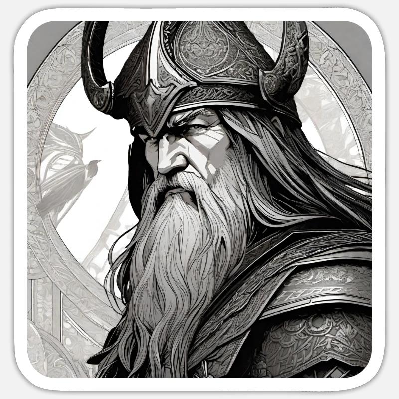 Stolzer Wikinger mit Hörner Helm - Sticker Größe S (10 x 10 cm) - Mattweiß