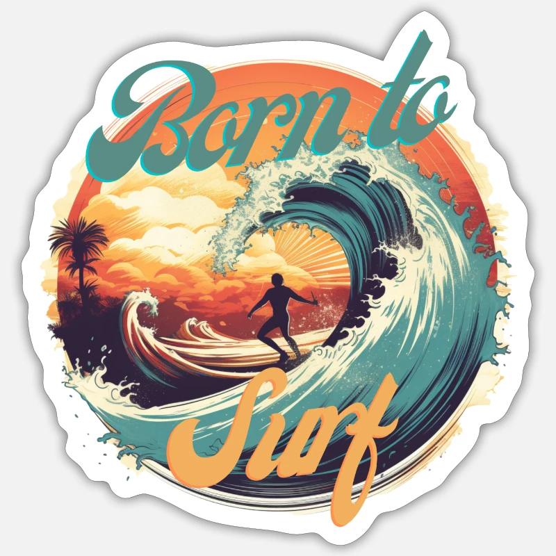 Né pour surfer 2 - Sticker taille S (10 x 10 cm) - blanc mat