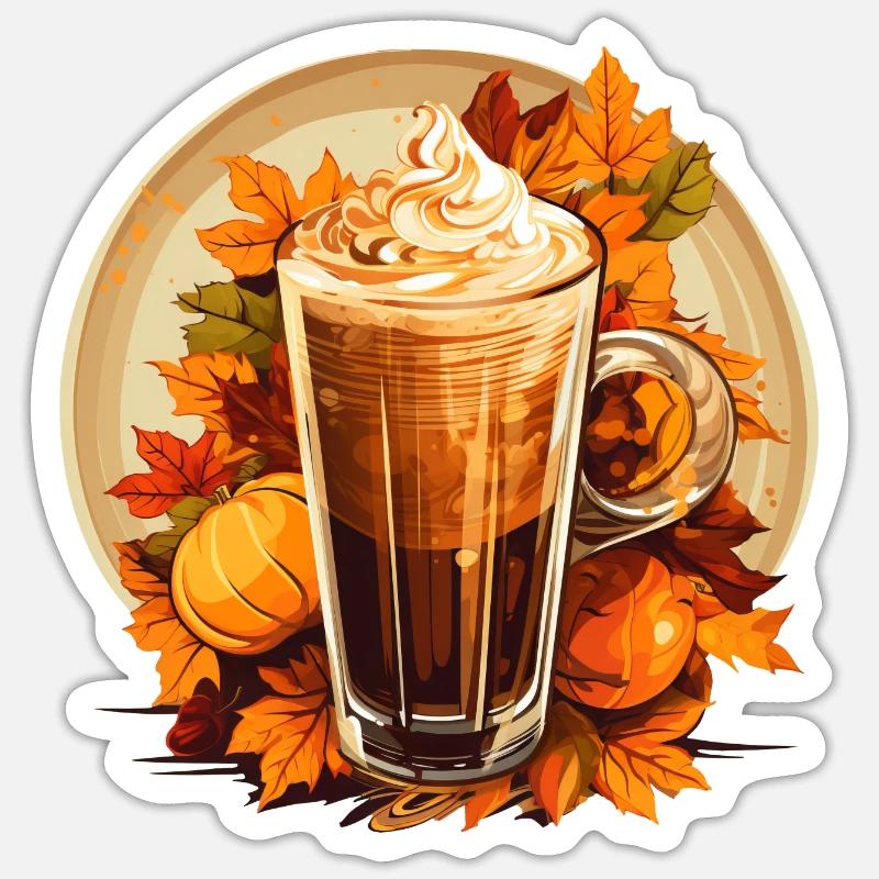 Herbstlicher Eiskaffee mit Kürbis-Aroma - Sticker Größe S (10 x 10 cm) - Mattweiß