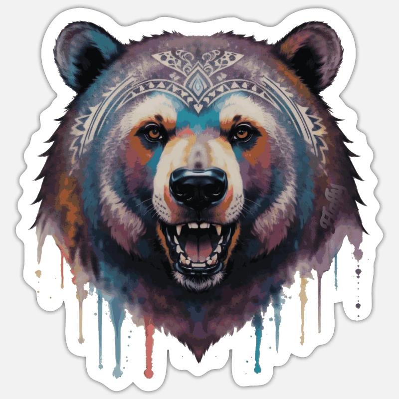 Ours tribal - Sticker taille S (10 x 10 cm) - blanc mat