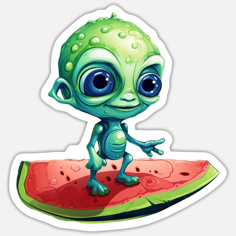 L’extraterrestre vert rencontre la pastèque : rencontres exotiques Sticker taille S (10 x 10 cm)
