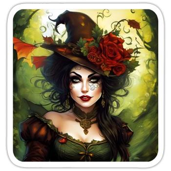 Halloween Fairy with Hat and Flowers - Sticker size S (10 x 10 cm) - white matte - Front