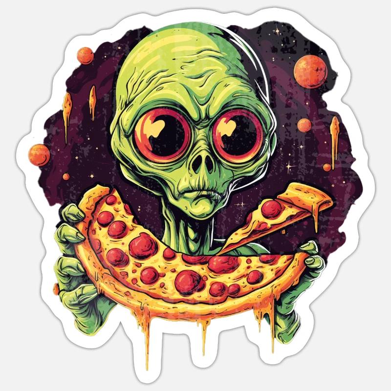 Pizza Alien - Sticker size S (10 x 10 cm) - white matte