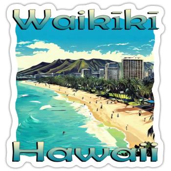 Hawaii Waikiki Beach O'ahu Honolulu Design - Sticker Größe S (10 x 10 cm) - Mattweiß - Vorne