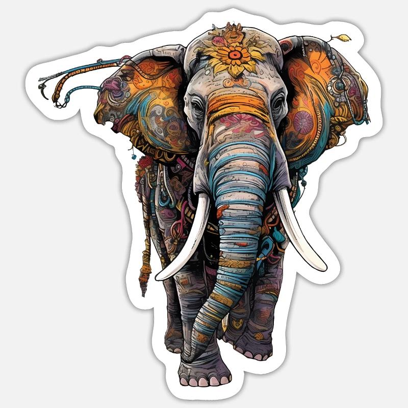 Bunter Elefant im Boho Ethno Style Sticker Größe S (10 x 10 cm)