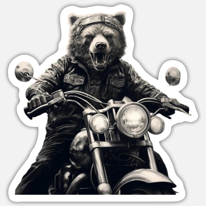 Biker Bär - Sticker Größe S (10 x 10 cm) - Mattweiß