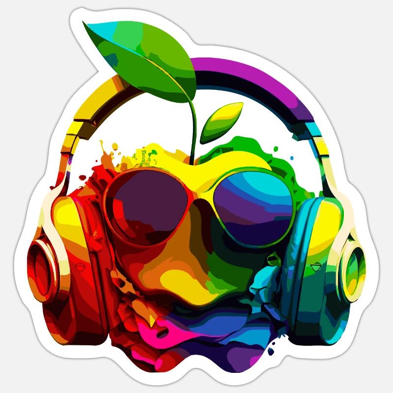 Apple Farbige Brillen und Kopfhörer - Sticker Größe S (10 x 10 cm) - Mattweiß