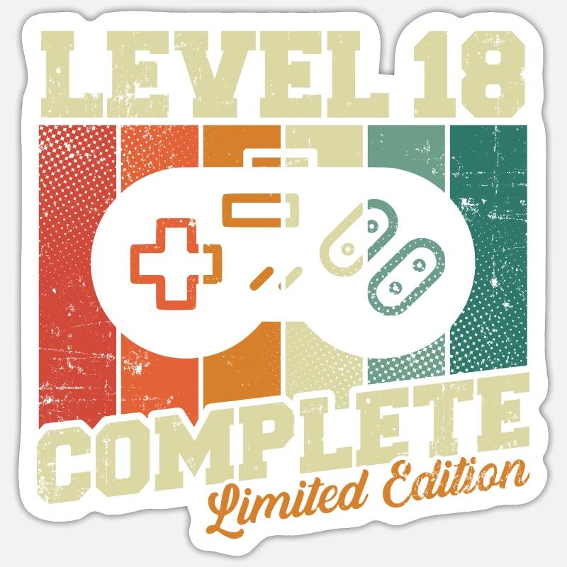 18 Geburtstag Geschenk - Level 18 Complete Sticker Größe S (10 x 10 cm)